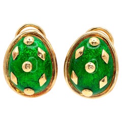 Tiffany & Co. Schlumberger 18-Karat Gold Green Enamel Clip-on Earrings