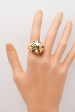 Bulgari 18K Two-Tone Gold Pink Tourmaline Peridot Dome Cocktail Ring