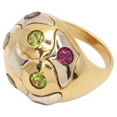 Bulgari 18K Two-Tone Gold Pink Tourmaline Peridot Dome Cocktail Ring