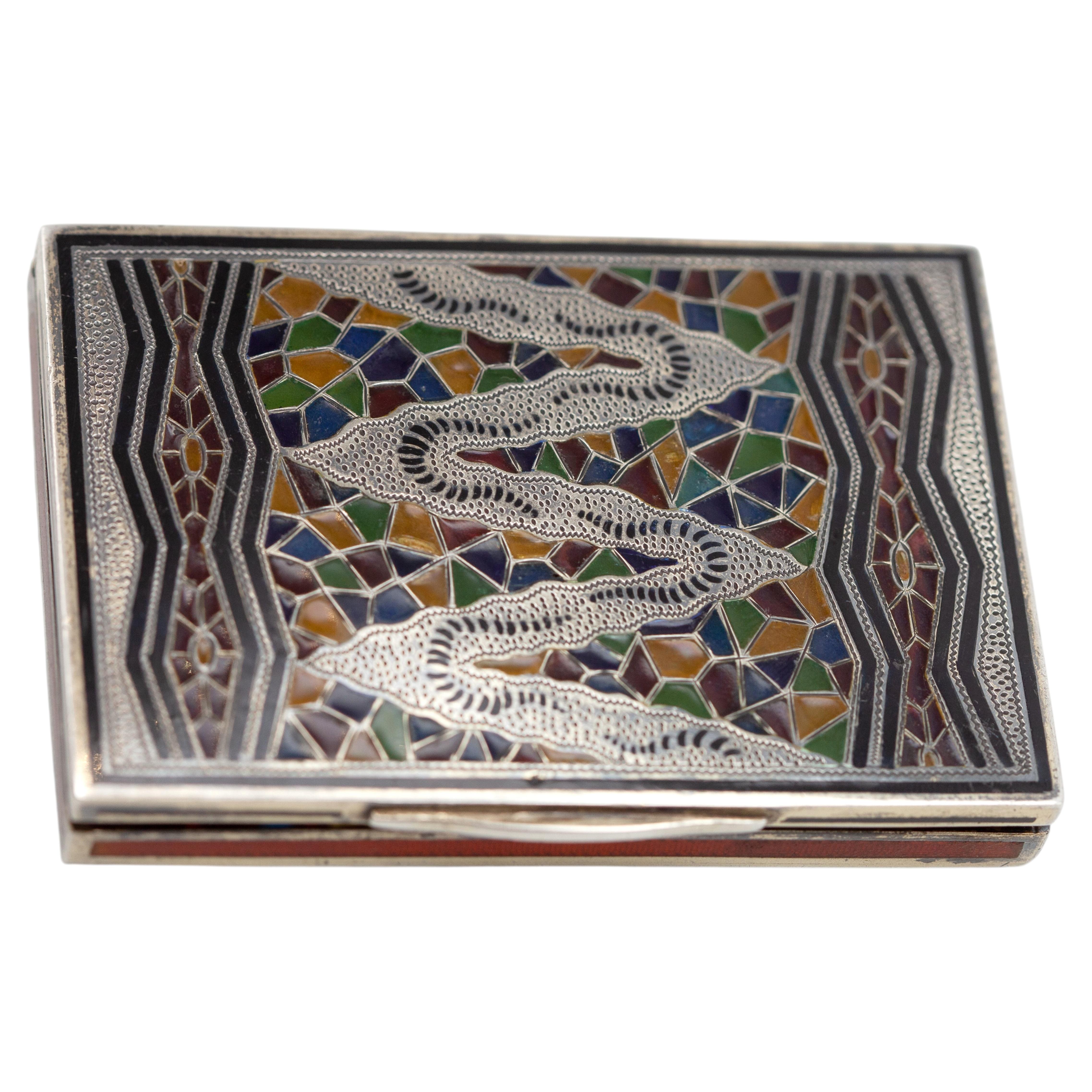 Antique Art Deco Sterling Silver Plique-à-Jour and Guilloché Enamel Box