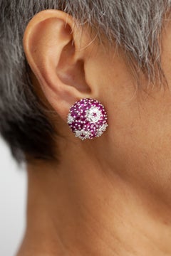 18K Burma Ruby Diamond Dome Clip on Earrings with GIA Certificate
