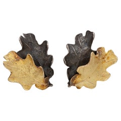 18K Yellow Gold and Sterling Silver Leaf Motif Clip-on Earrings