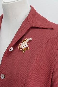 Vintage Mikimoto 18K Gold Akoya Pearl Floral Spray Brooch