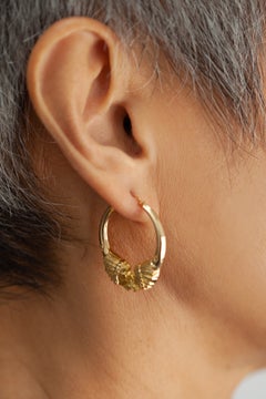 Vintage French 18K Gold Native American Chief Motif Hoop Earrings