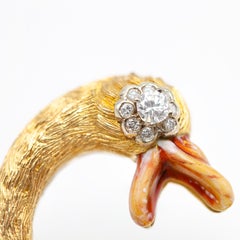 Vintage Italian 18K Yellow Gold Diamond and Enamel Brooch