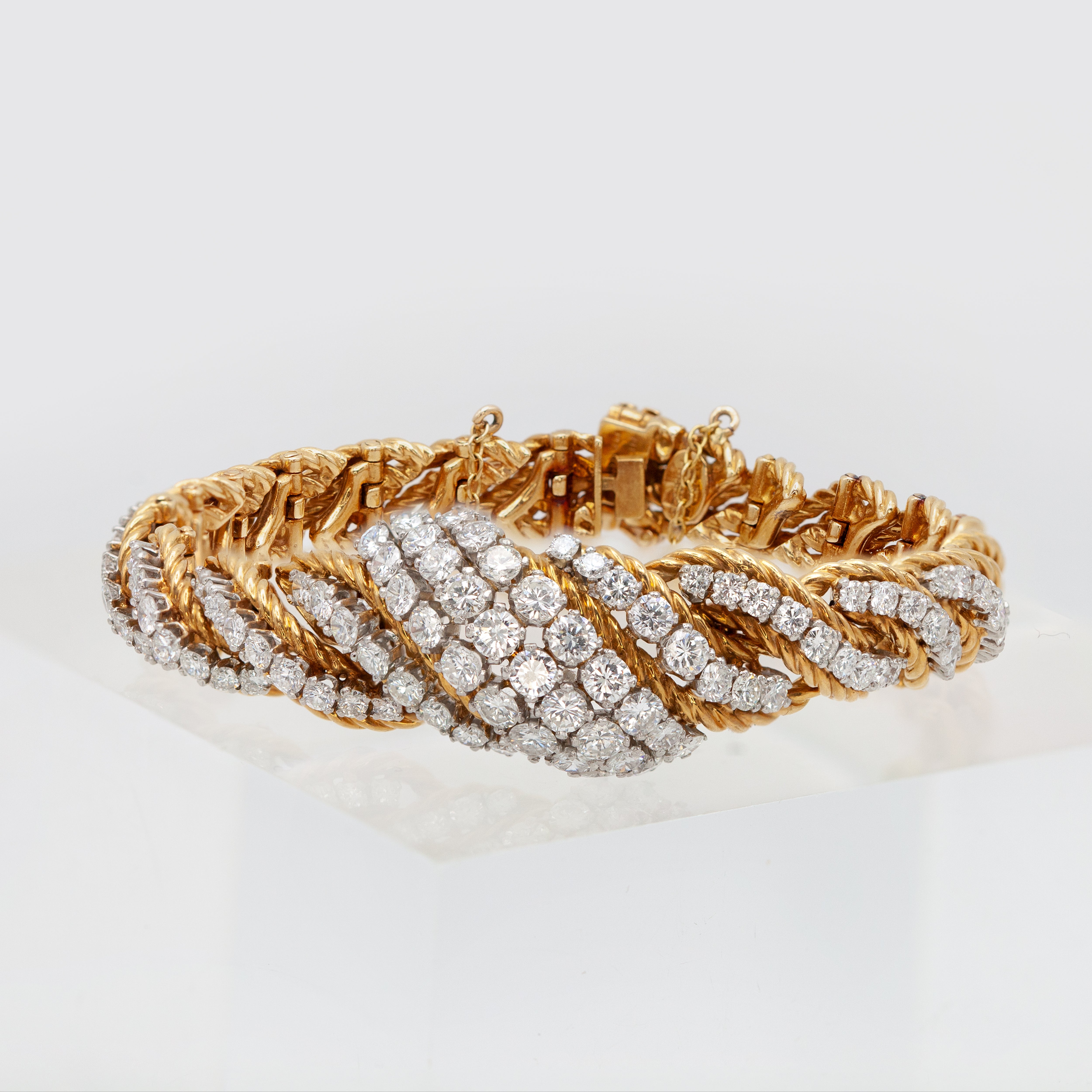 Vintage French Neiman Marcus 18K Gold Diamond Rope Bracelet at 1stDibs
