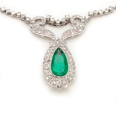 GIA Certified Colombian Emerald and Diamond Drop Pendant 14K Necklace