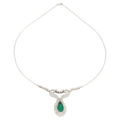 GIA Certified Colombian Emerald and Diamond Drop Pendant 14K Necklace