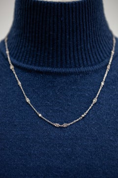 Antique Edwardian Platinum Diamond Station Chain Necklace