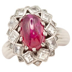 1940s Mauboussin Paris Platinum Burma Ruby Diamond Ring