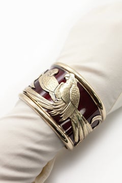 Nouvelle Bague 18K Gold Sterling Silver Enamel Parrot Cuff Bracelet