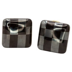 Vintage Tiffany & Co. 1982 18K Gold Black Onyx Hematite Checkerboard Earrings
