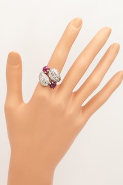 Vintage Platinum Ruby Cabochon Diamond Cocktail Ring