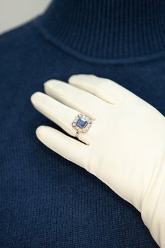 French AGL Certified Ceylon No Heat Sapphire Diamond Cluster Platinum Ring