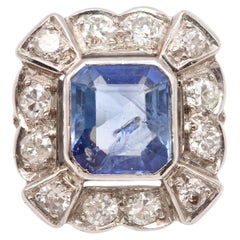 French AGL Certified Ceylon No Heat Sapphire Diamond Cluster Platinum Ring