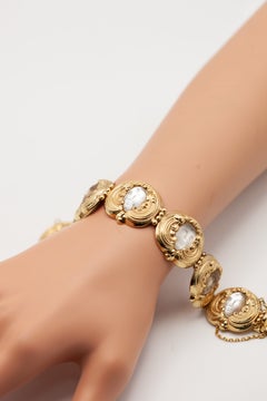 Vintage Lalique Masque de Femme Gold-Tone Frosted Glass Bracelet