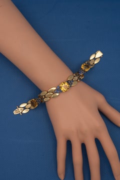 Retro 14K Gold 21.71Carats Citrine Blue Sapphire Leaf Link Bracelet