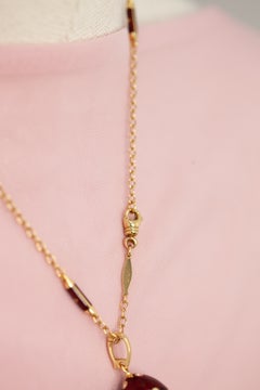 Fabergé 18K Yellow Gold Red Guilloché Enamel Station Chain Necklace 18"