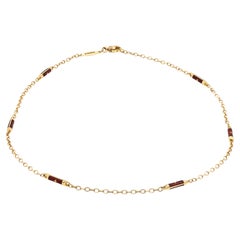 Fabergé 18K Yellow Gold Red Guilloché Enamel Station Chain Necklace 18"