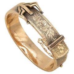 Bracciale a fibbia d'epoca vittoriana in oro giallo 14 carati del XIX secolo