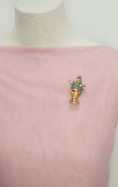 Vintage Nettie Rosenstein Gold Tone Rhinestone Jester Head Brooch
