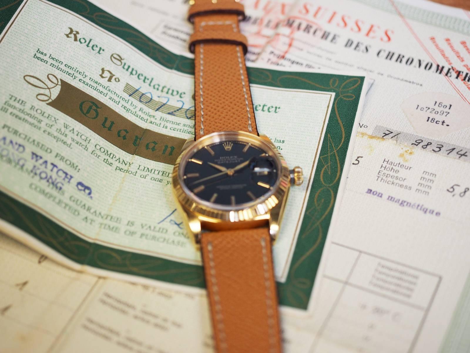 For sale is this Gold Rolex Datejust Ref. 1601 with original papers.