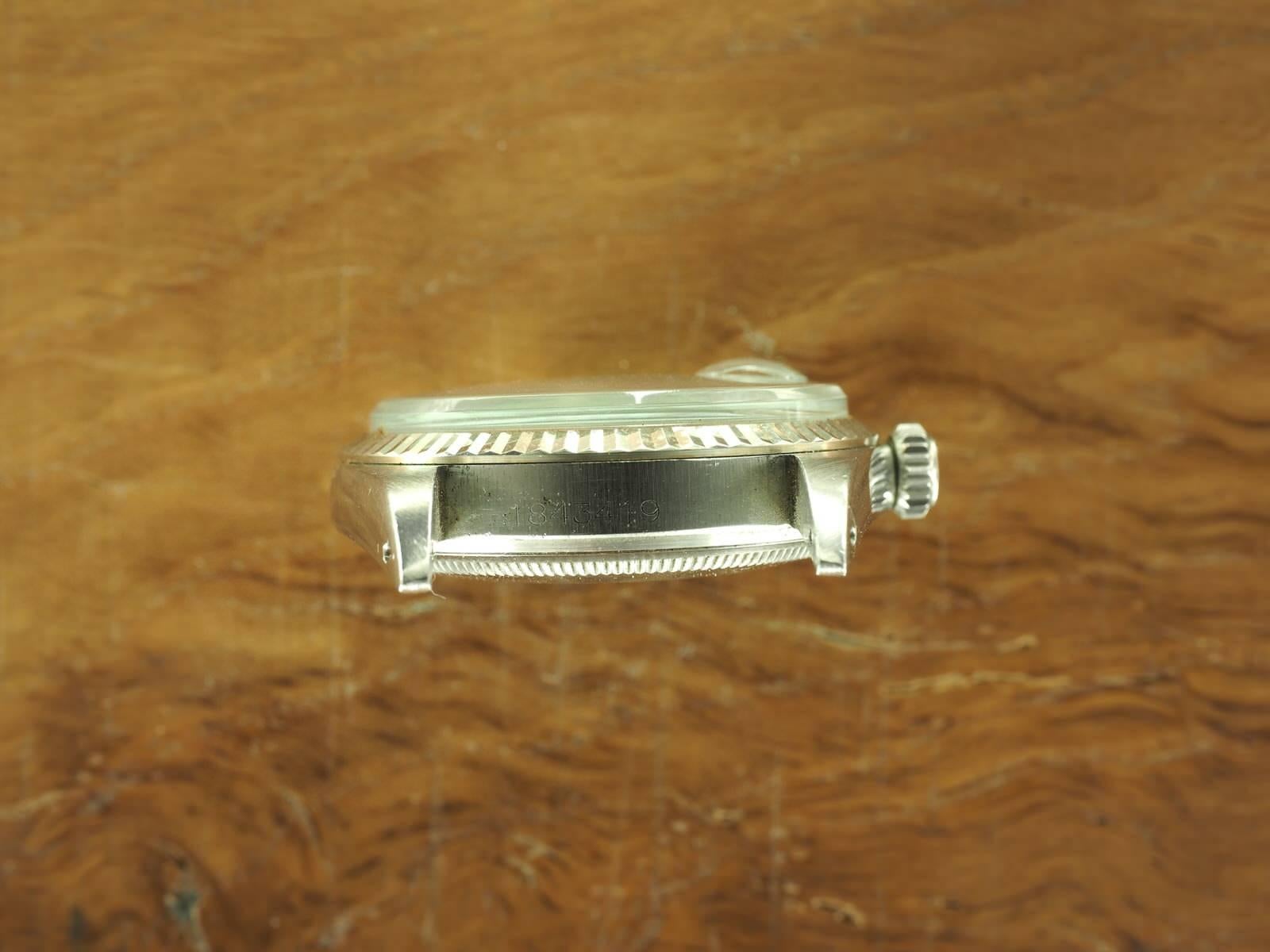 Women's or Men's Rolex White Gold Stainless Steel Datejust Fluted Bezel Wristwatch Ref 1601 For Sale