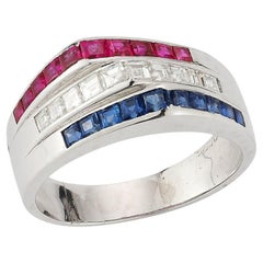 Cartier "Americana" Ruby, Sapphire & Diamond Ring