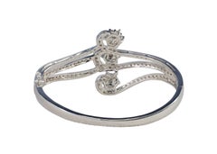White Gold Three Floral Cluster Swirl Diamond Bangle Bracelet