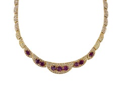 Yellow Gold Ruby and Diamond Pavé Crescent Statement Necklace