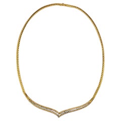 Gold Baguette & Brilliant Cut Diamond Chevron Collar Necklace