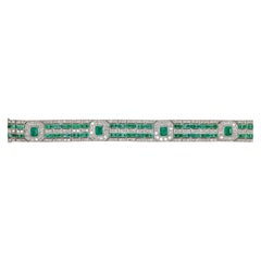 Art Deco Emerald and Diamond Bracelet in 18KT White Gold