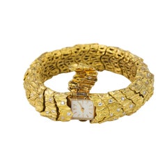 Vintage Textured Gold and Diamond Secret Cover Watch Bracelet