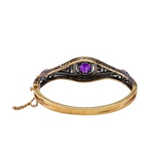 Antique Oval Amethyst and Rose Cut Diamond Bangle Bracelet
