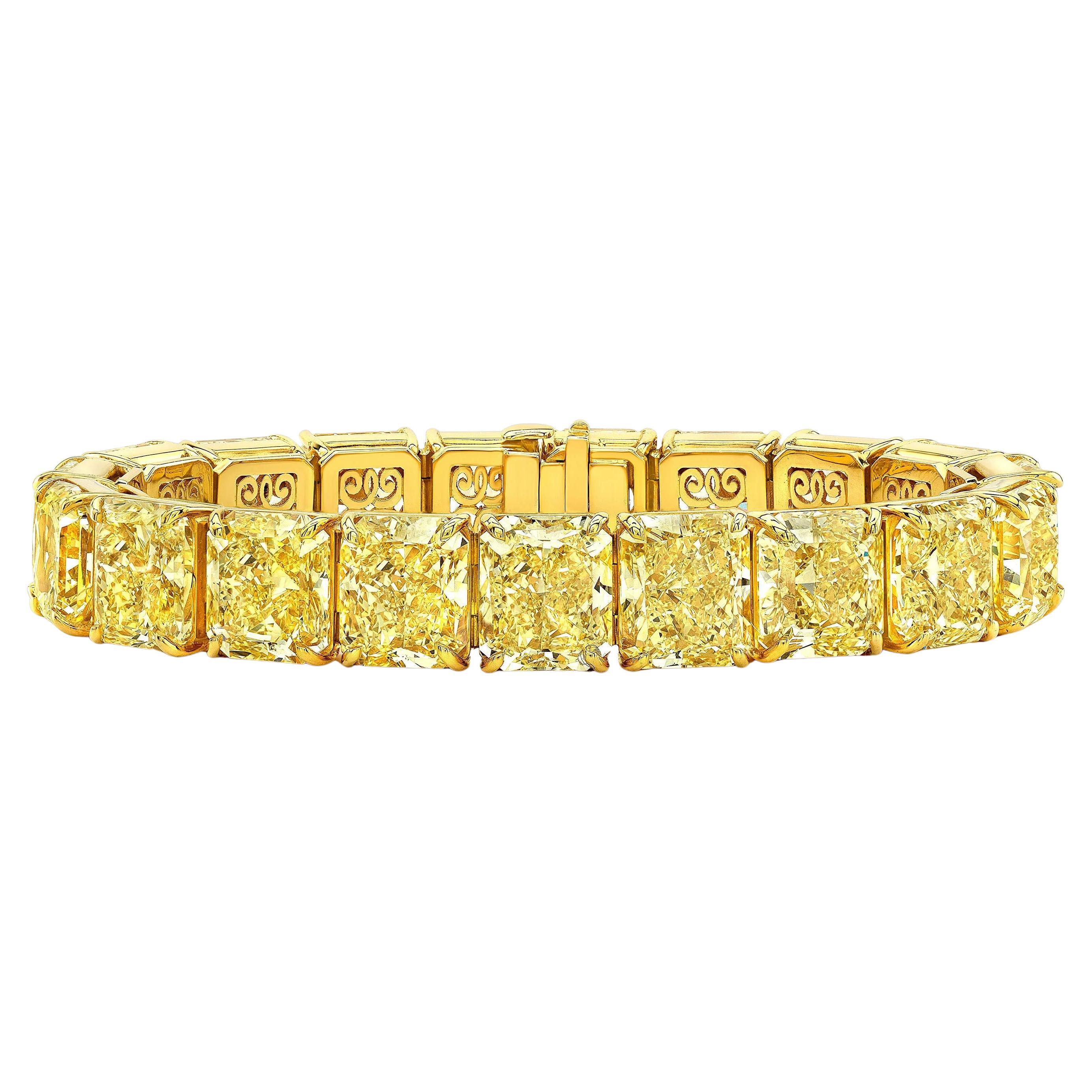 Pulsera de diamantes de 75 quilates de color fantasía y talla radiante con certificado GIA Natural