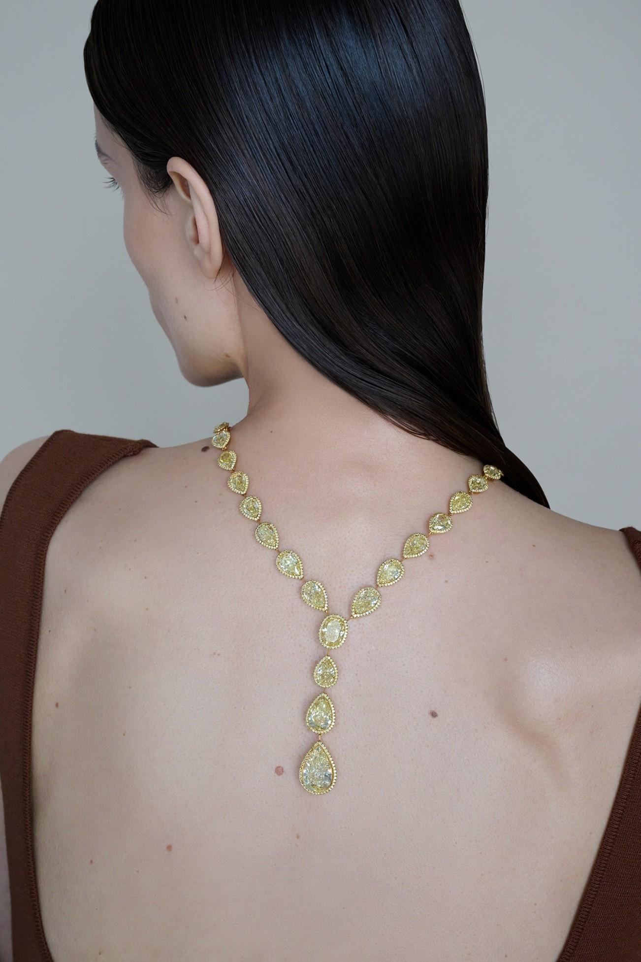 Modern LEGACY Heritage Fancy Intense Yellow  Diamond Necklace  38 GIA certificates For Sale