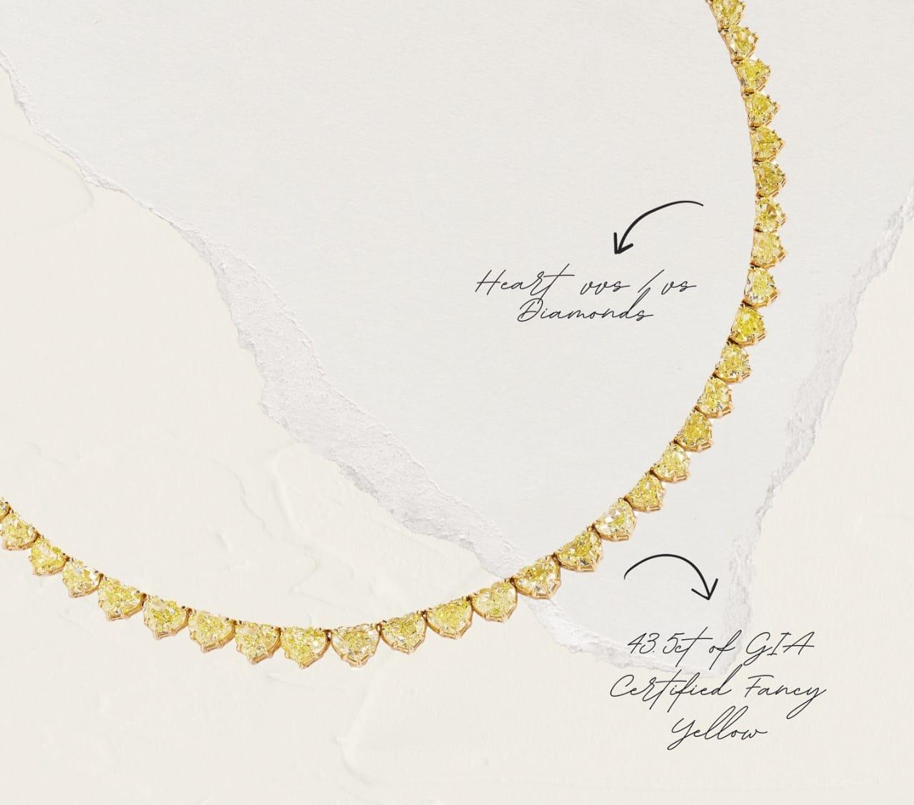 OUR LEGACY Collier de diamants en forme de cœur de 45 carats jaune fantaisie 8 carats centre GIA Pour femmes en vente