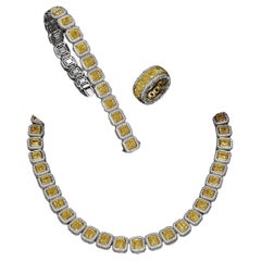LEGACY 90 Carats Fancy Yellow Necklace, Bracelet & Ring Suite Natural Diamonds