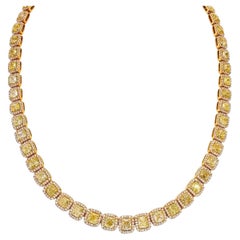 LEGACY GIA 90 Carats Fancy Intense Yellow Cushion Cut Diamond Tennis Chain