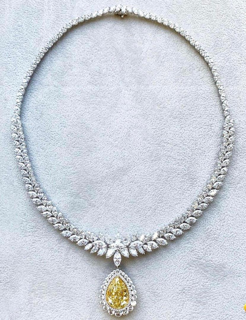 Women's LEGACY 50  carat GIA Certified 12 Fancy Yellow Pear  D–F colour High Jewelry For Sale