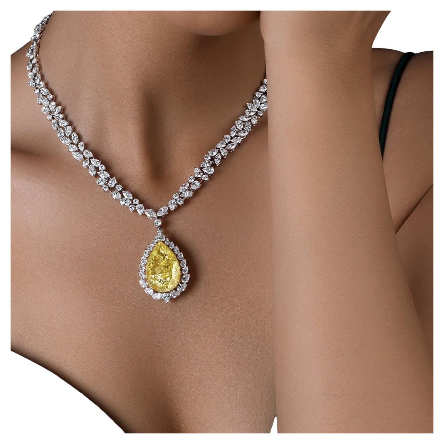 Legacy 15 Carat GIA Fancy Yellow Pear Drop Diamond Necklace An Icon of Prestige For Sale