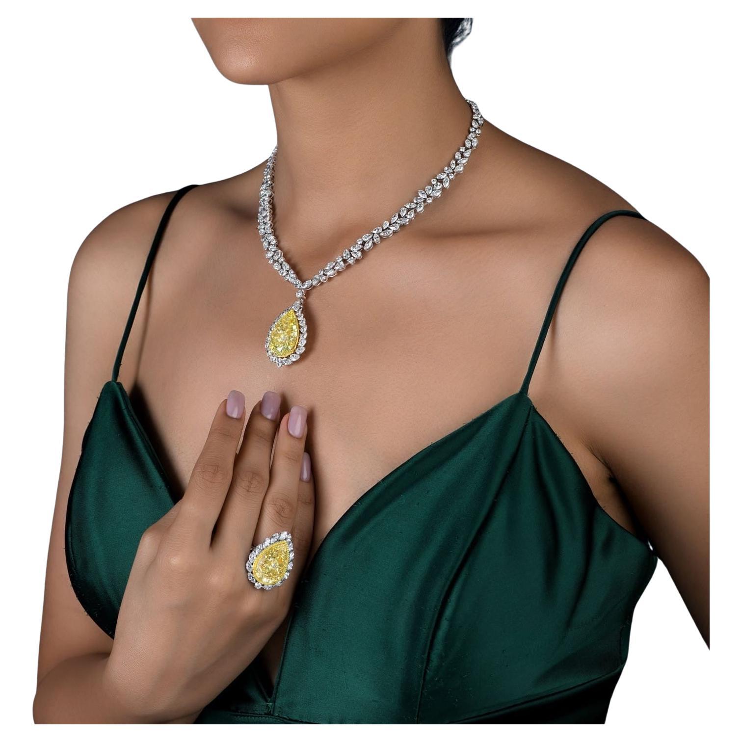 Legacy 12 Carat GIA Fancy Yellow Pear Drop Diamond Necklace An Icon of Prestige