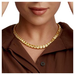 Collana tennis con diamanti taglio cuscino giallo fantasia da 80 carati LEGACY  Certificato GIA