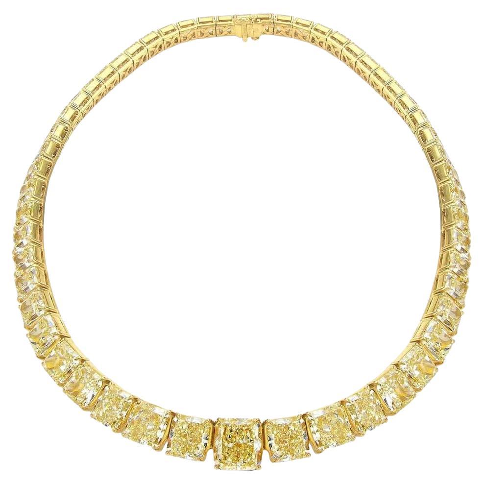 LEGACY Collana da tennis con diamanti a cuscino giallo fantasia da 120 carati Nature