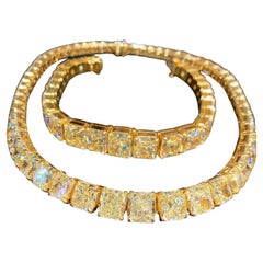 LEGACY Collana da tennis con diamanti a cuscino giallo fantasia da 180 carati Nature