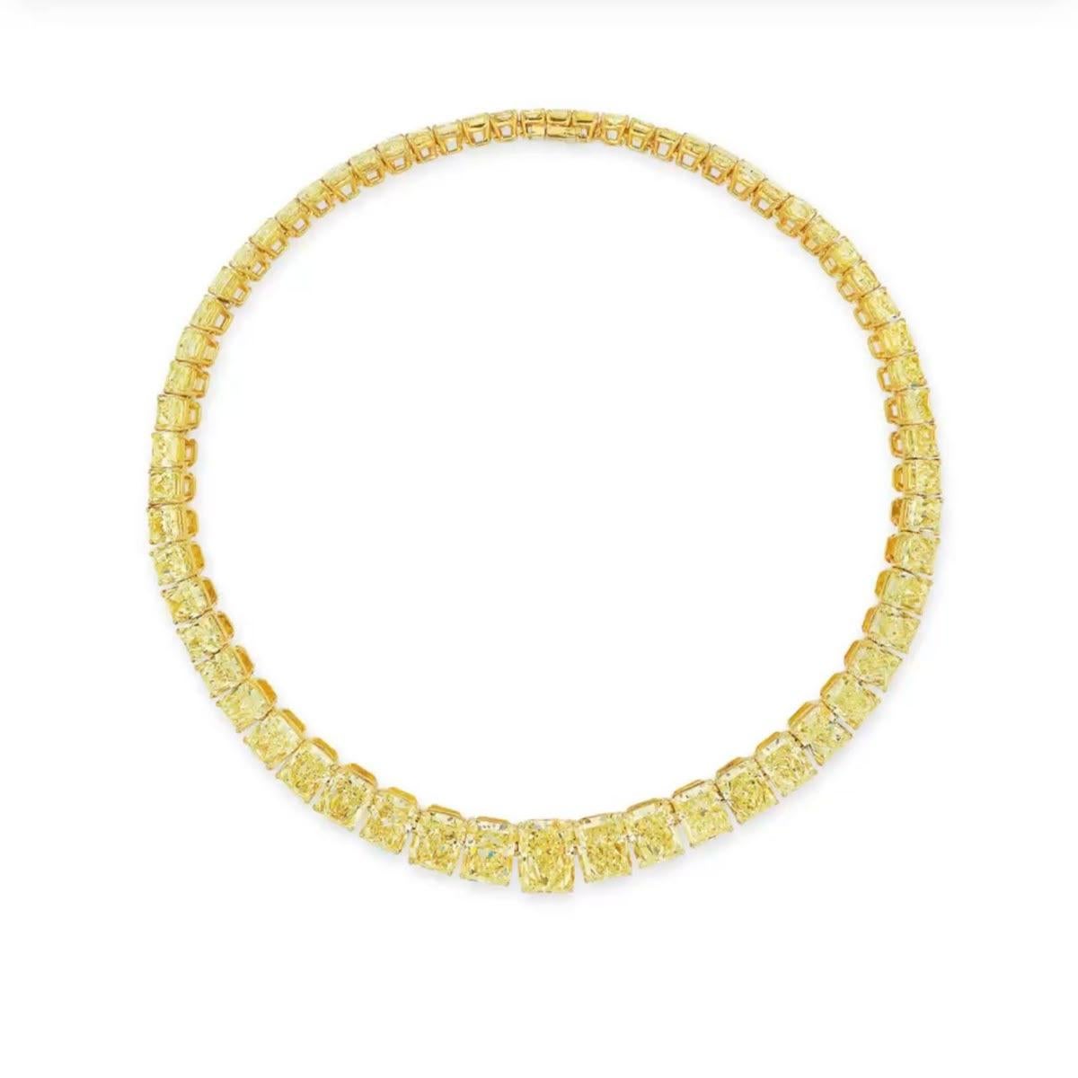 OUR LEGACY Collier de tennis avec diamant coussin de 100 carats jaune fantaisie Nature Pour femmes en vente