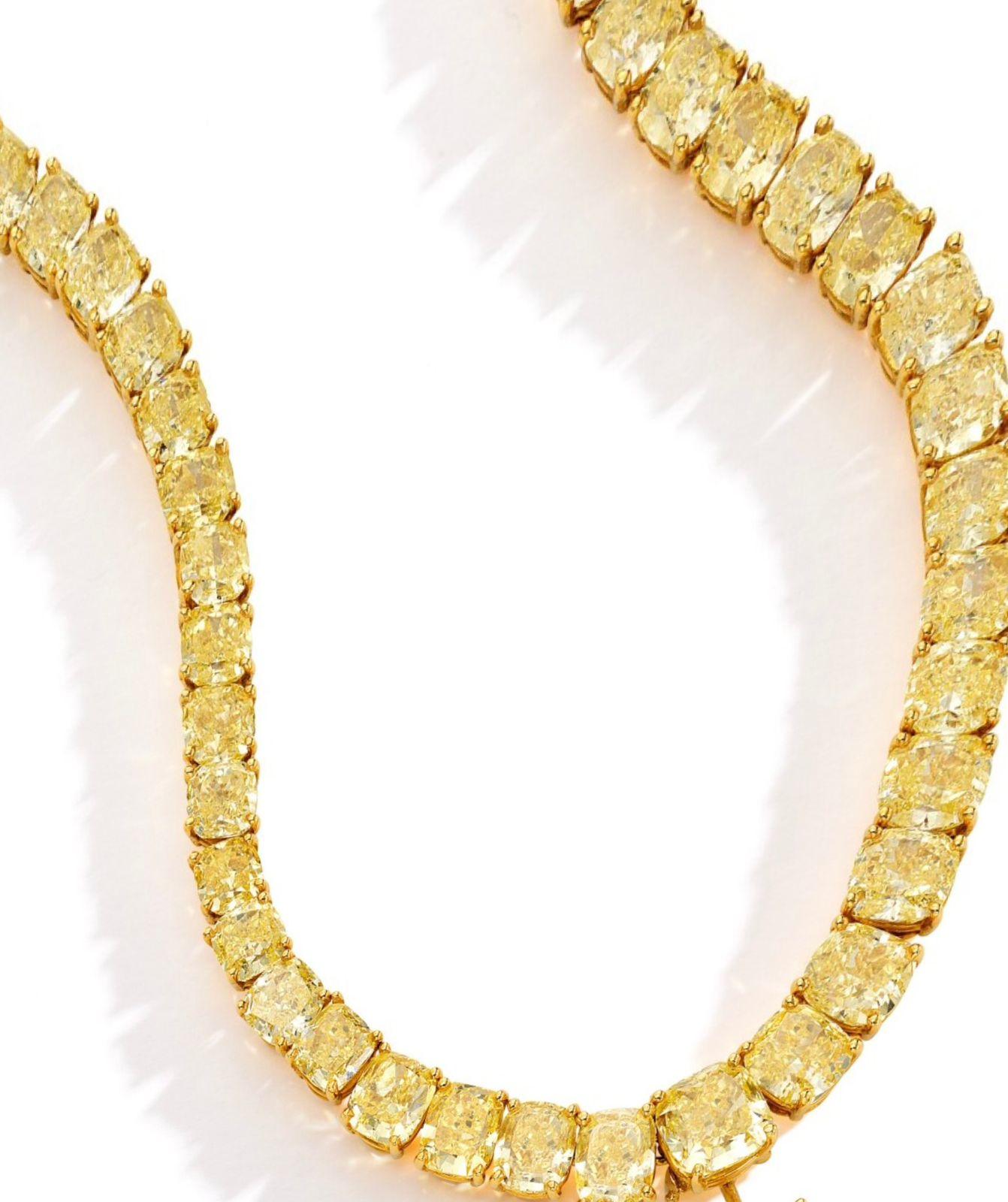 OUR LEGACY Collier de tennis avec diamant coussin de 100 carats jaune fantaisie Nature en vente 3