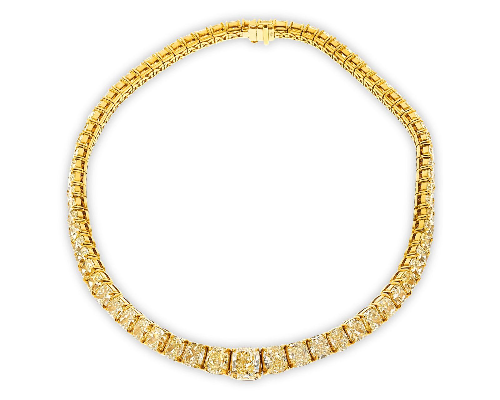 OUR LEGACY Collier de tennis avec diamant coussin de 100 carats jaune fantaisie Nature en vente 3