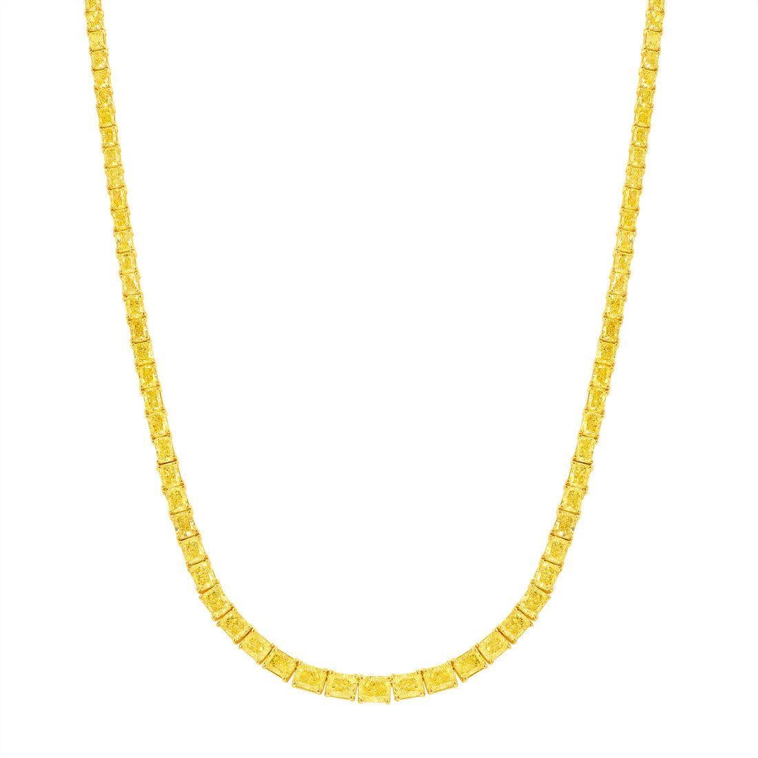 LEGACY Collana da tennis con diamanti naturali a cuscino giallo intenso da 30 carati In condizioni Nuovo in vendita a Mumbai, IN