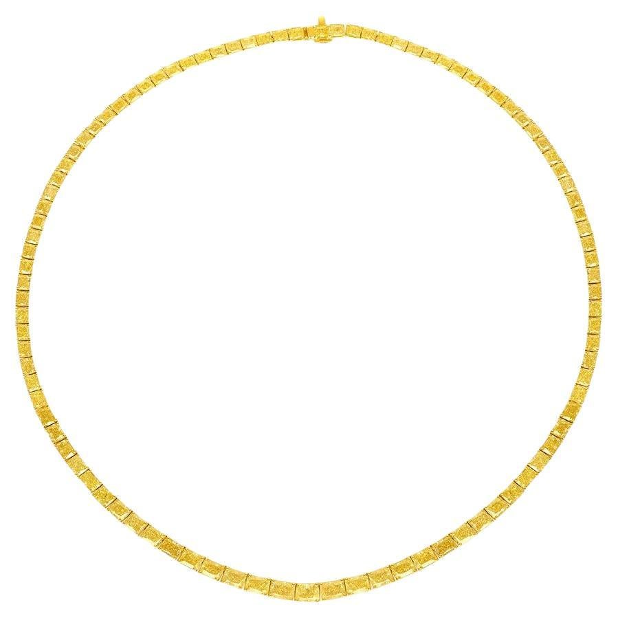 LEGACY Collana da tennis con diamanti naturali a cuscino giallo intenso da 30 carati